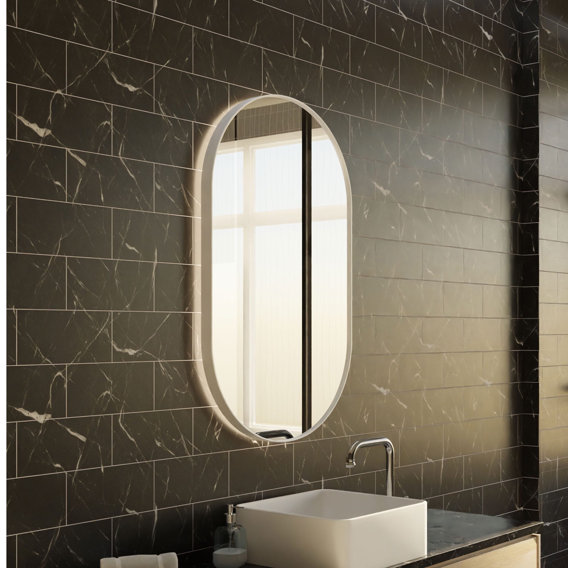 White oval mirror with LED light, 100 x 60 cm