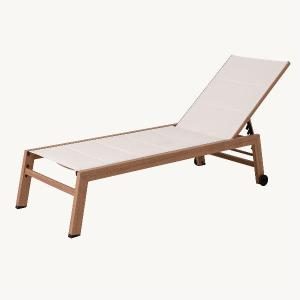 Tumbona Olivia, reclinable, aluminio efecto madera y textilene blanco