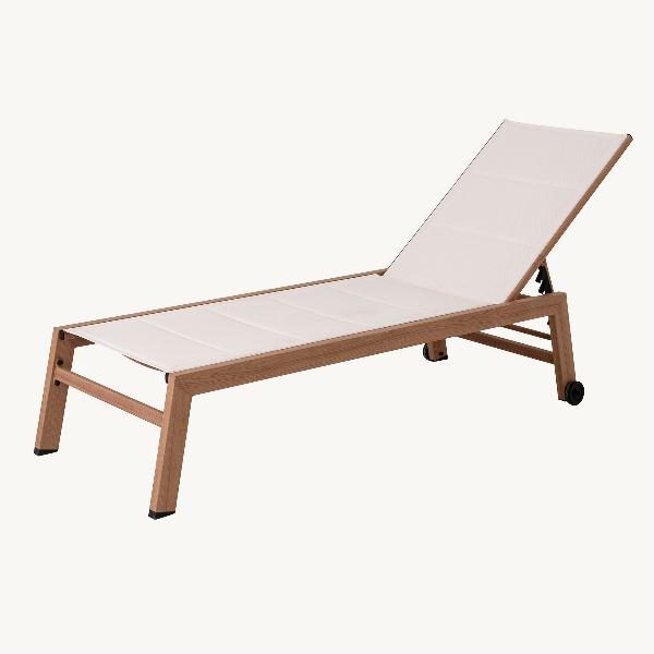 TUMBONA RECLINABLE DE EXTERIOR OLIVIA, BASE ALUMINIO EFECTO MADERA CON TEXTILENE BLANCO. 164/198*60.5*36/95 CM