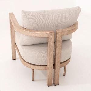 Ava outdoor set, sofa, 2 armchairs and sofa table in wood-effect aluminum and beige fabric