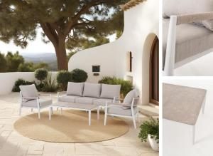 Set de terraza Formentor. Extructura aluminio blanco y asiento beige