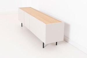 Mueble TV Pol lacado gris y chapa roble (KIT)