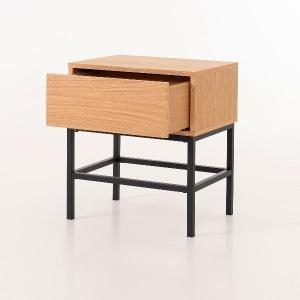 Mesita Push 1 cajon lacado roble base negra 48 cm