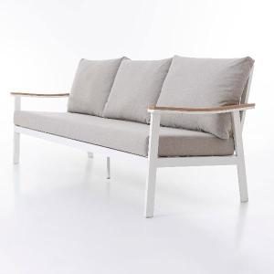 Set de exterior Corinto extructura blanco con madera y tejido beige