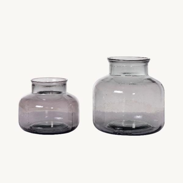 SET 2 JARRONES ALOHA 23 CM. CRISTAL RECICLADO, COLOR GRIS