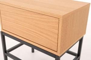 Mesita Push 1 cajon lacado roble base negra 48 cm