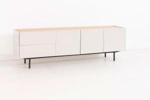 Mueble TV Pol lacado gris y chapa roble (KIT)