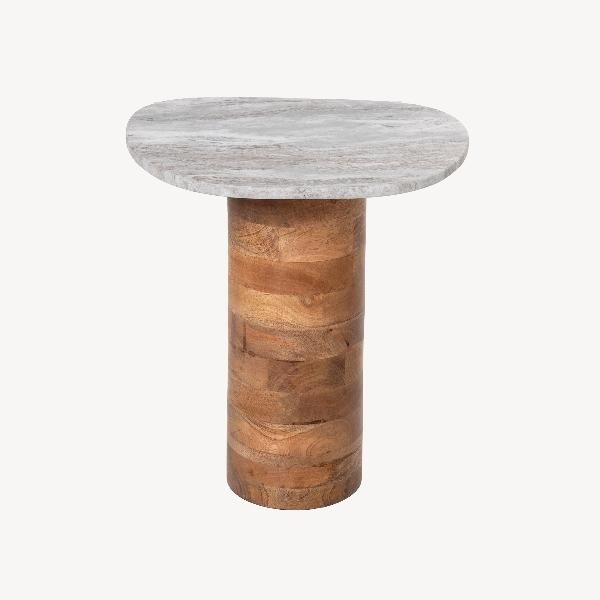 MESA AUXILIAR BASE MADERA Y TAPA DE MÁRMOL. 41*44*37 CM