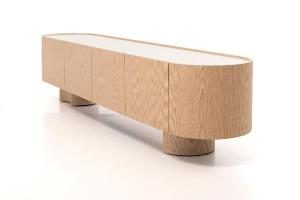 Mueble TV Pompeya chapa roble y porcelánico 221 cm