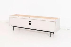 Mueble TV Pol lacado gris y chapa roble (KIT)