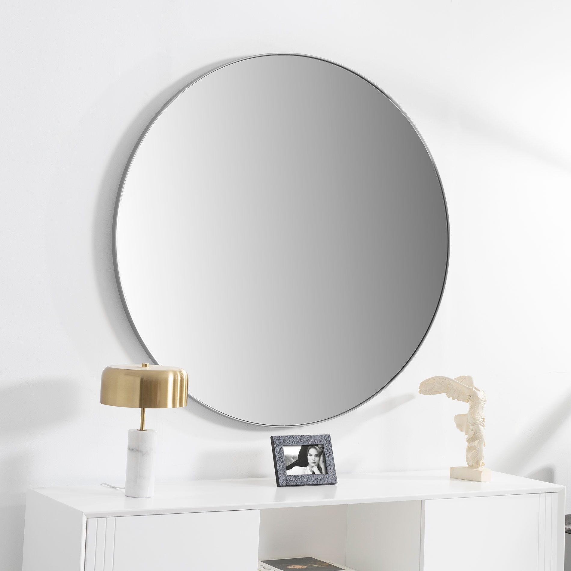 Espejo redondo marco plata 80 cm