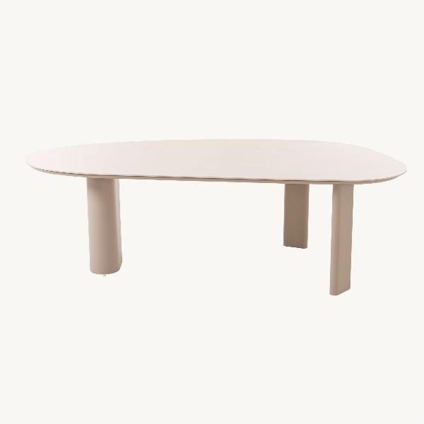 MESA PARA EXTERIOR PAULA 240*120*75 CM, ALUMINIO BEIGE Y PORCELANICO EFECTO MARMOL BEIGE