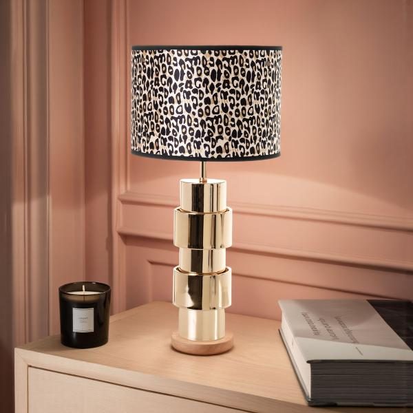 LÁMPARA CROMADA ORO 65*26 CM, PANTALLA NEGRA