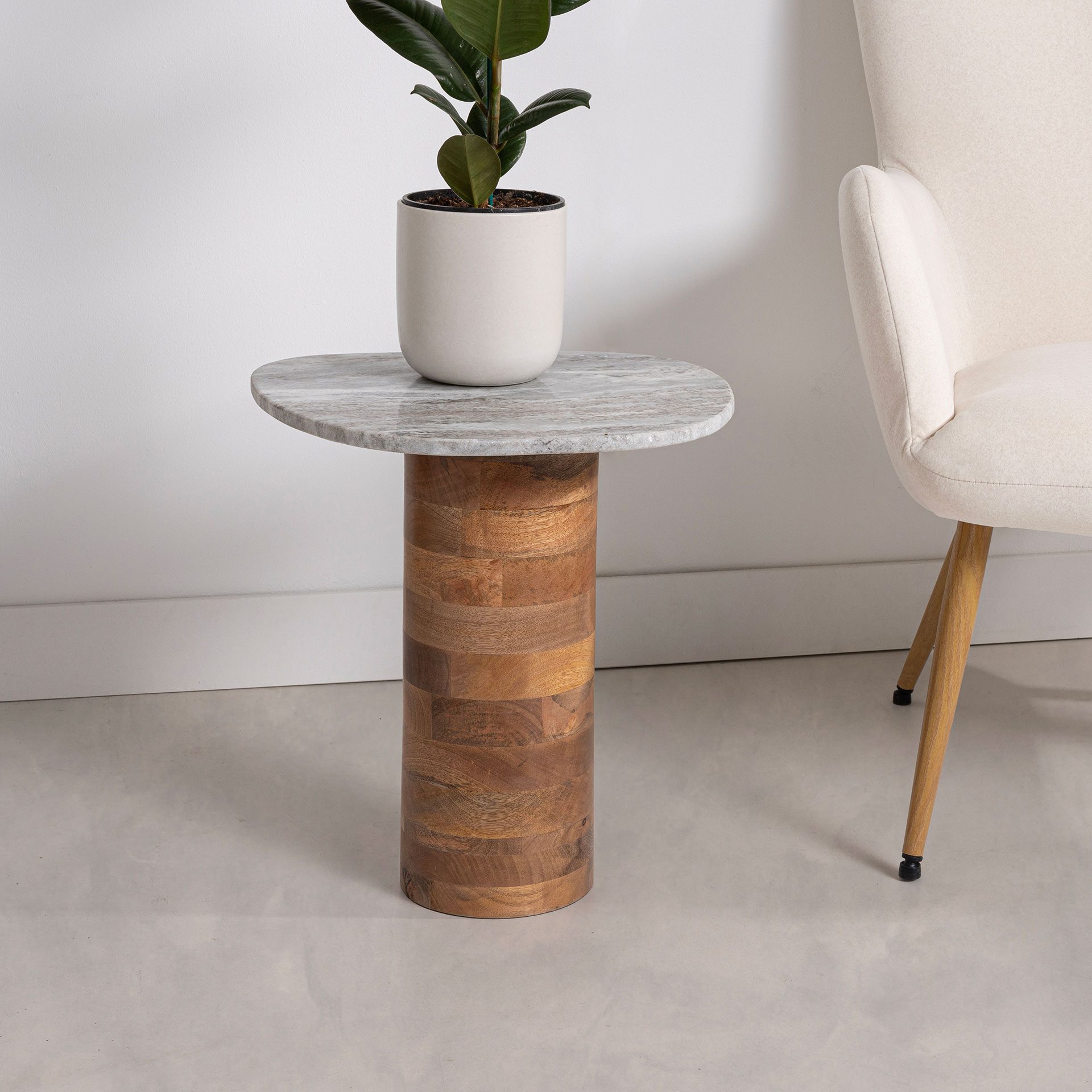 Mesa auxiliar base mango y tapa marmól