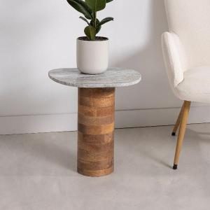 Mesa auxiliar base mango y tapa marmól