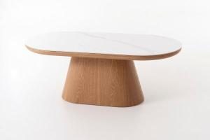 Mesa de sofá 120 cm. Chapa roble y porcelánico blanco