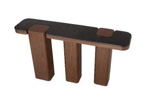 Consola Delfos, chapa nogal y porcelanico blanco