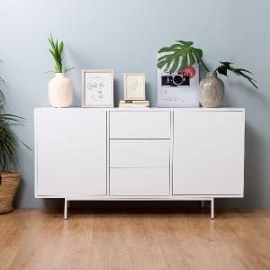 Mesita Push 2 cajon lacado blanco base oro 48 cm