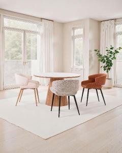 Greta chair, curved seat upholstered in beige