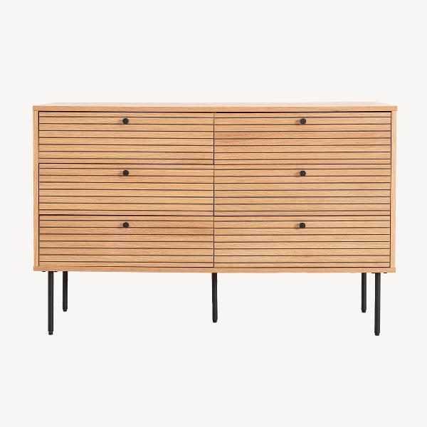 CÓMODA NELA 6 CAJ.120*75*40 CM. CHAPA DE ROBLE Y DM NEGRO. PATAS METAL NEGRO (KIT)