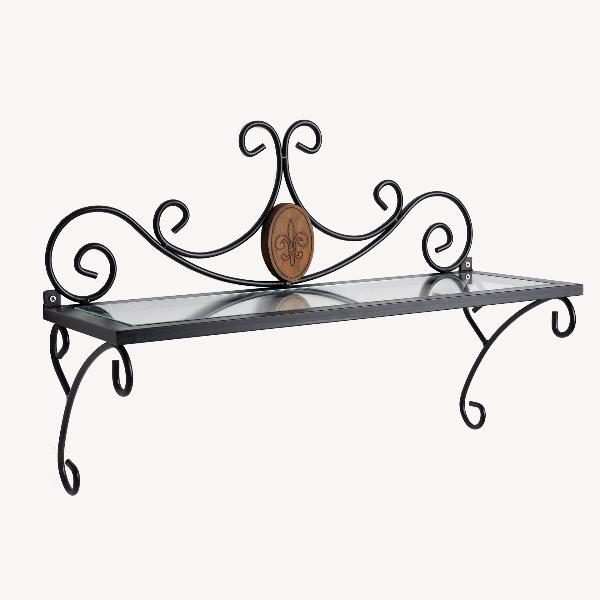 PERCHERO PARED CON ESTANTE CRISTAL Y DETALLE EN MADERA (43X65X23)