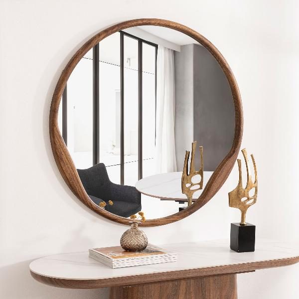 ESPEJO CIRCULAR MADERA NOGAL 90*90 CM