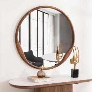 Espejo circular marco de madera nogal
