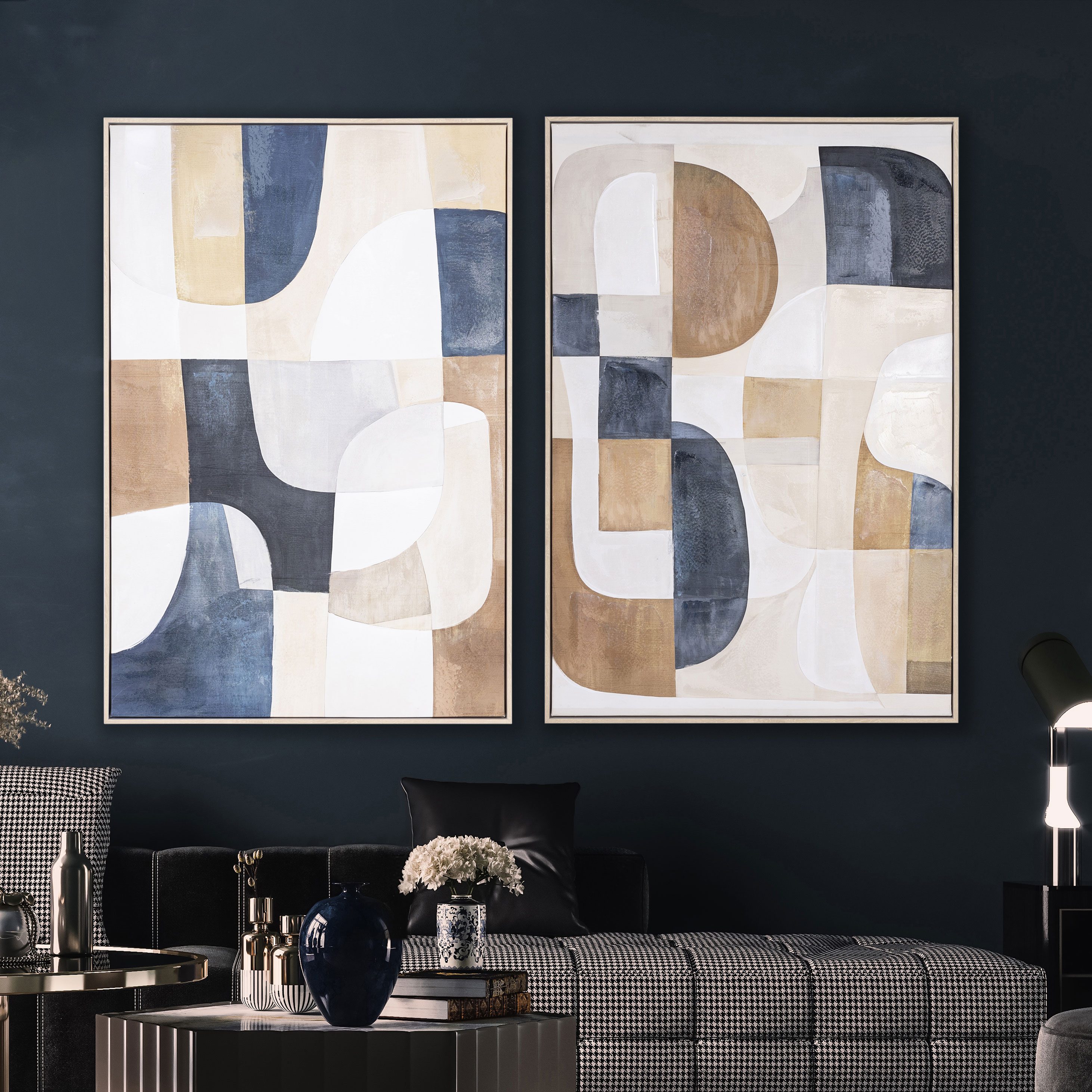 Set de 2 cuadros al óleo. Marco de madera. 60*90 cm/ud.