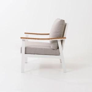 Set de exterior Corinto extructura blanco con madera y tejido beige