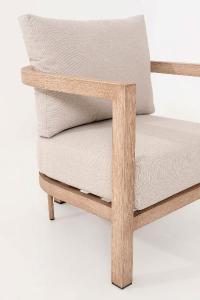 Ava outdoor set, sofa, 2 armchairs and sofa table in wood-effect aluminum and beige fabric