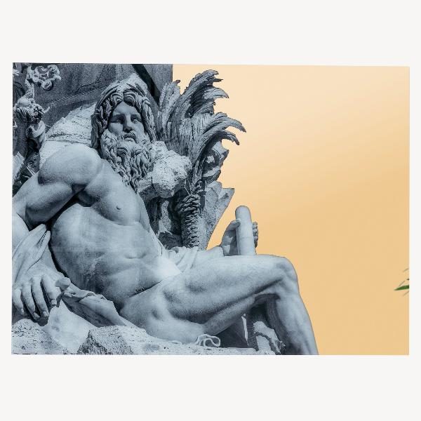 CUADRO FOTO CRISTAL + METRACRILATO ORO ESPEJO. 80*120 CM. ESCULTURA GRIEGA CON ESPEJO DORADO METRACRILATO