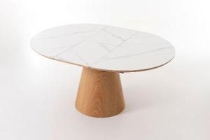 Mesa de comedor extensible 120/160*76 cm, chapa roble y porcelánico blanco