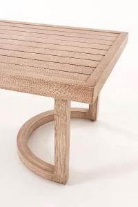 Ava outdoor set, sofa, 2 armchairs and sofa table in wood-effect aluminum and beige fabric