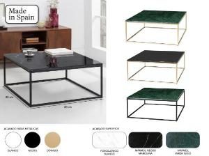 Mesa de centro metal y tapa de mármol 80*80*45 cm (Elegir color base metal + color tapa mármol)