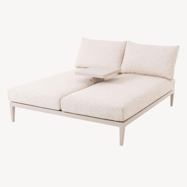 TUMBONA DOBLE RECLINABLE DE EXTERIOR FILOMENA, ALUMINIO BEIGE, TELA JASPEADA HIDROFUGA, RESPALDO CUERDA SINTETICA