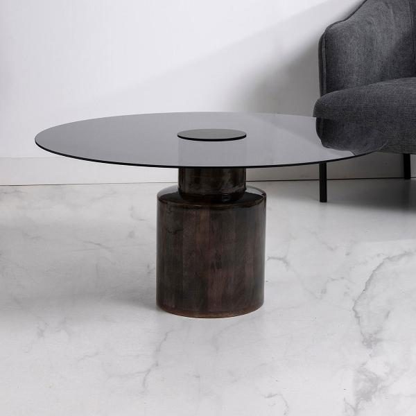 MESA CENTRO 80*80*40 CM. MADERA MANGO Y TAPA CRISTAL