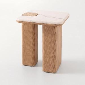 Mesa auxiliar Delfos, chapa roble y porcelanico blanco 51 cm
