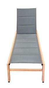 Olivia reclining sun lounger, wood-effect aluminum and anthracite textilene