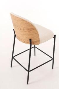 Taburete Ingrid, asiento chapa roble curvado y tapizado beige