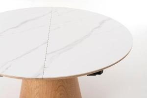 Mesa de comedor extensible 120/160*76 cm, chapa roble y porcelánico blanco