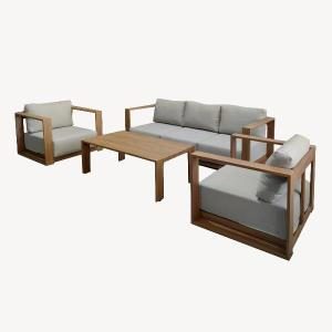 Conjunto exterior Altea, sofa, 2 butacas y mesa centro aluminio efecto madera y tejido beige