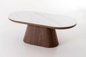 Couchtisch mit Eichenfurnierbasis und weißer Porzellanplatte