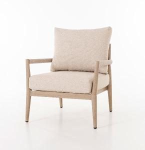 Set terraza Formentor, sofa, 2 butacas y mesa centro aluminio imitación madera y asiento beige