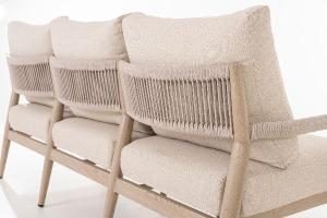 Set terraza Formentor, sofa, 2 butacas y mesa centro aluminio imitación madera y asiento beige