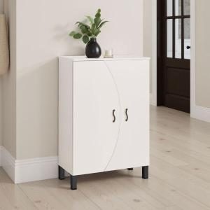 Zapatero lacado blanco 2 puertas patas metal 110*74*33 cm