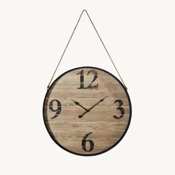RELOJ PARED MADERA + METAL. 50*3*30 CM
