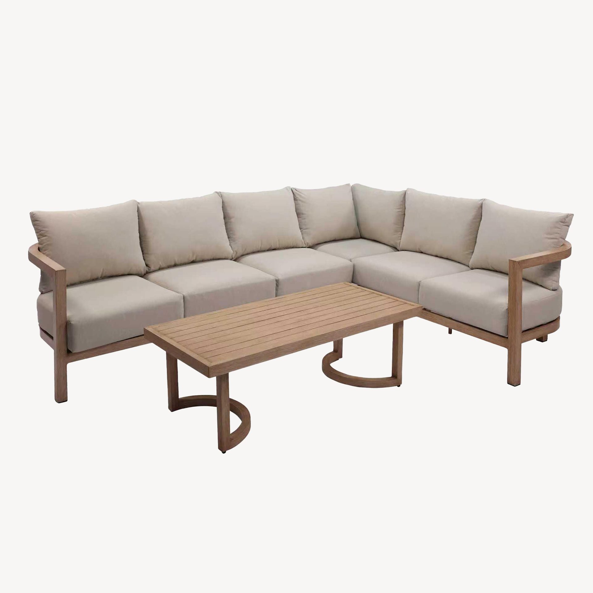 Rinconera exterior ava con mesa centro aluminio efecto madera y tejido beige