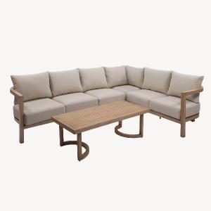 Rinconera exterior ava con mesa centro aluminio efecto madera y tejido beige