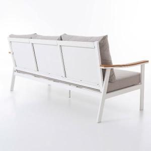 Set de exterior Corinto extructura blanco con madera y tejido beige