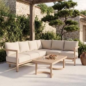 Rinconera exterior ava con mesa centro aluminio efecto madera y tejido beige